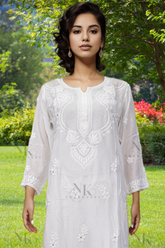 Detailed Chikankari Embroidered work on Muslin Fabric, White - NoorKasni Collections